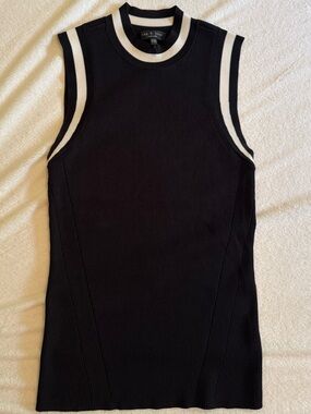 Rag & Bone Ribbed Mock Neck Tank XXS Black White Stripe Trim Knit Top